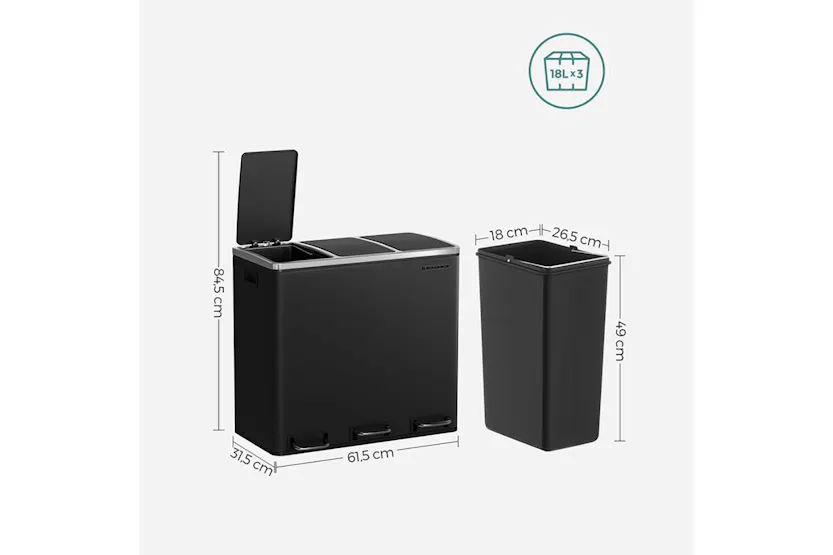 Songmics LTB54BK Garbage Can with 3 Compartments Songmics LTB54BK Garbage Can with 3 Compartments