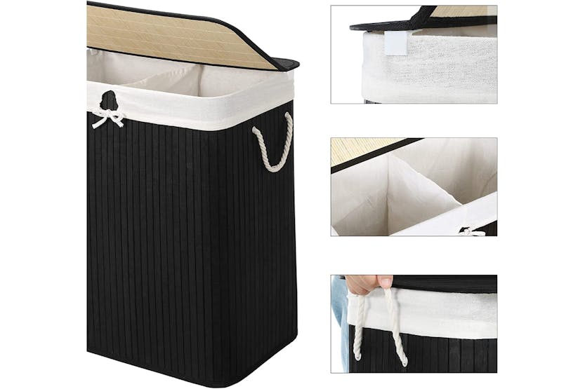 Songmics LCB64BK Bamboo Laundry Basket with 2 Compartments Songmics LCB64BK Bamboo Laundry Basket with 2 Compartments