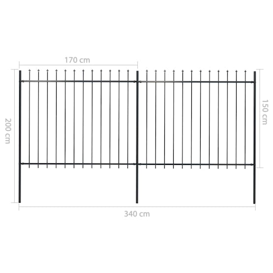 vidaXL 277630 Garden Fence With Spear Top Steel 3.4x1.5 M Black vidaXL 277630 Garden Fence With Spear Top Steel 3.4x1.5 M Black