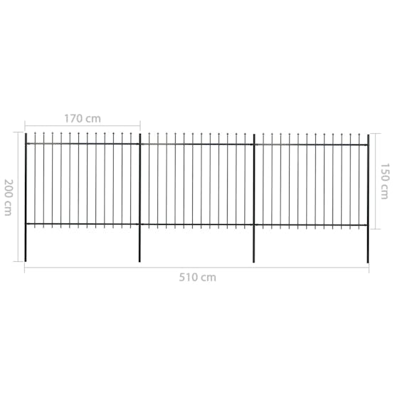 vidaXL 277631 Garden Fence With Spear Top Steel 5.1x1.5 M Black vidaXL 277631 Garden Fence With Spear Top Steel 5.1x1.5 M Black