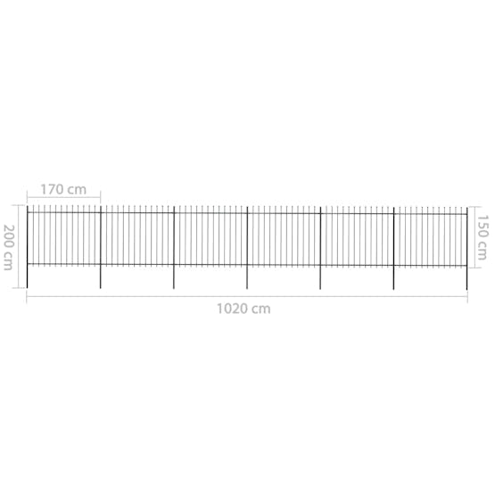 vidaXL 277634 Garden Fence With Spear Top Steel 10.2x1.5 M Black vidaXL 277634 Garden Fence With Spear Top Steel 10.2x1.5 M Black