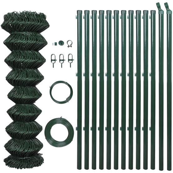 vidaXL 140357 Chain Link Fence With Posts Steel 1x25 M Green vidaXL 140357 Chain Link Fence With Posts Steel 1x25 M Green