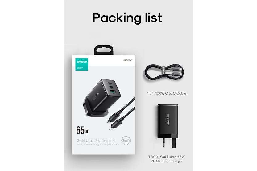 Joyroom 2C1A 65W Fast Charger +100W C to C Cable | 1.2m | Black Joyroom 2C1A 65W Fast Charger +100W C to C Cable | 1.2m | Black