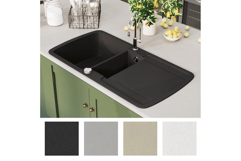 Vidaxl Granite Kitchen Sink Double Basin Black Vidaxl Granite Kitchen Sink Double Basin Black