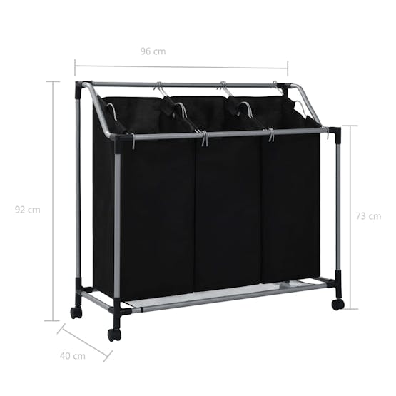 vidaXL 282426 Laundry Sorter With 3 Bags Black Steel vidaXL 282426 Laundry Sorter With 3 Bags Black Steel