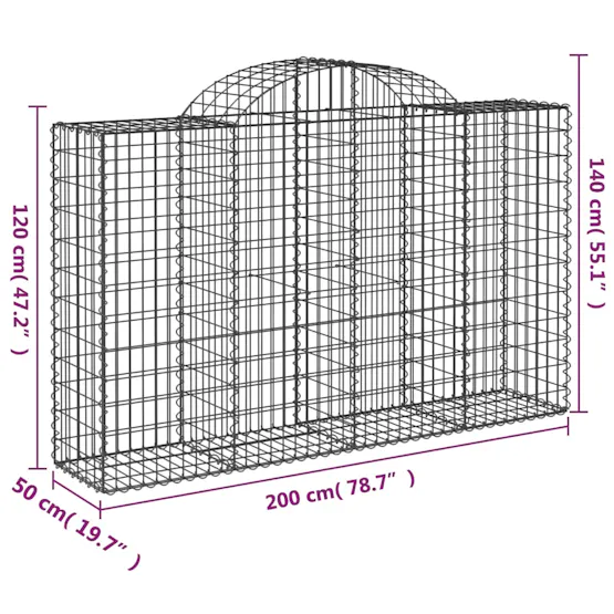 vidaXL 3146343 Arched Gabion Baskets 4 Pcs 200x50x120/140cm Galvanised Iron vidaXL 3146343 Arched Gabion Baskets 4 Pcs 200x50x120/140cm Galvanised Iron