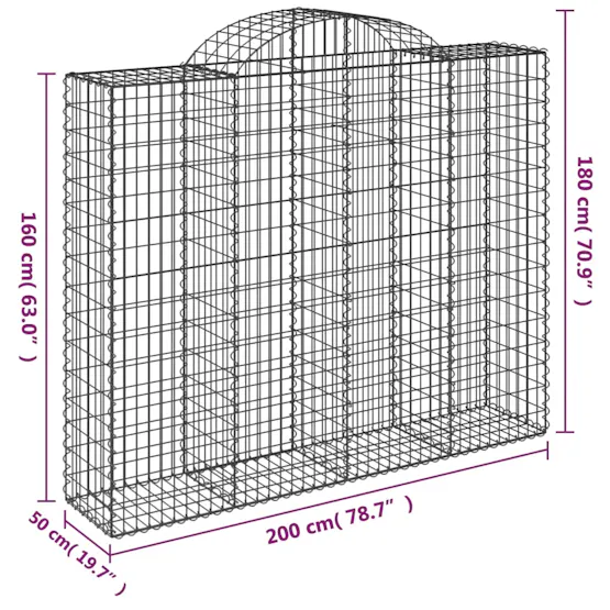 vidaXL 3146383 Arched Gabion Baskets 2 Pcs 200x50x160/180cm Galvanised Iron vidaXL 3146383 Arched Gabion Baskets 2 Pcs 200x50x160/180cm Galvanised Iron