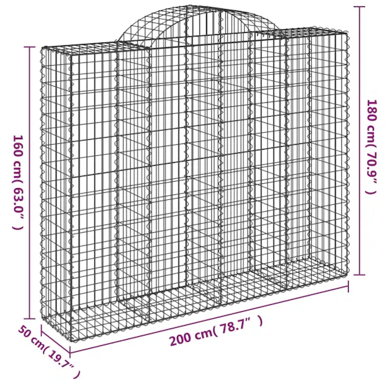 vidaXL 3146385 Arched Gabion Baskets 4 Pcs 200x50x160/180cm Galvanised Iron vidaXL 3146385 Arched Gabion Baskets 4 Pcs 200x50x160/180cm Galvanised Iron