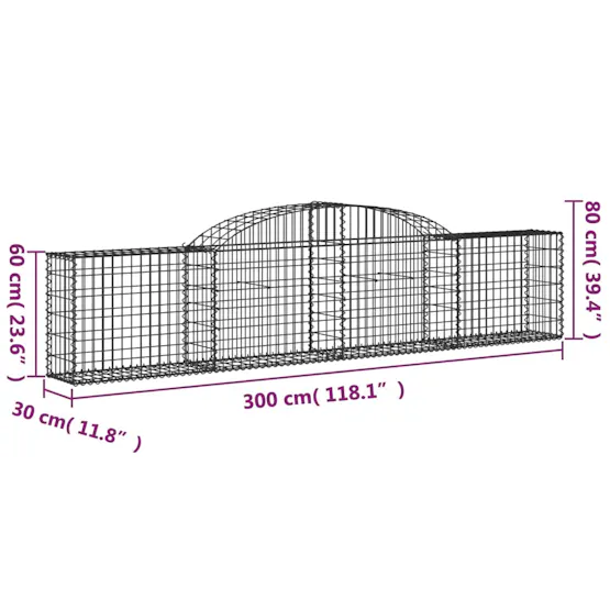 vidaXL 3146485 Arched Gabion Baskets 2 Pcs 300x30x60/80cm Galvanised Iron vidaXL 3146485 Arched Gabion Baskets 2 Pcs 300x30x60/80cm Galvanised Iron
