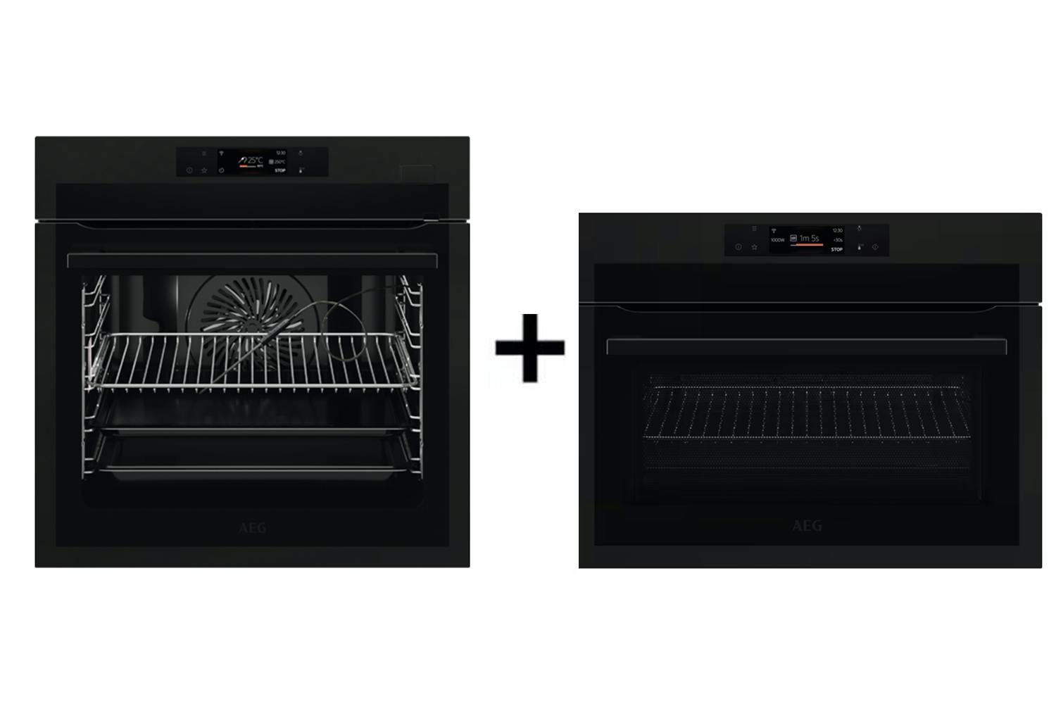 AEG 7000 Series Built-in Single Steam Oven & AEG 8000 Series Built-in Single Integrated CombiQuick Microwave Oven Bundle
