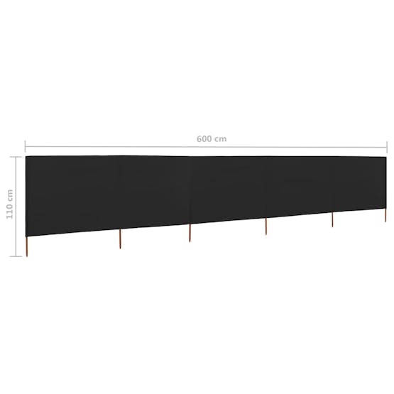 vidaXL 47158 5-panel Wind Screen Fabric 600x80cm Black vidaXL 47158 5-panel Wind Screen Fabric 600x80cm Black
