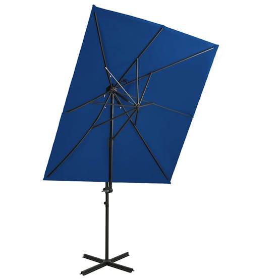 vidaXL 312365 Cantilever Umbrella With Double Top Azure Blue 250x250cm vidaXL 312365 Cantilever Umbrella With Double Top Azure Blue 250x250cm