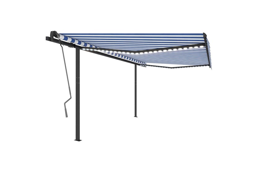 vidaXL 3070141 Manual Retractable Awning With Led 4x3 M Blue And White vidaXL 3070141 Manual Retractable Awning With Led 4x3 M Blue And White