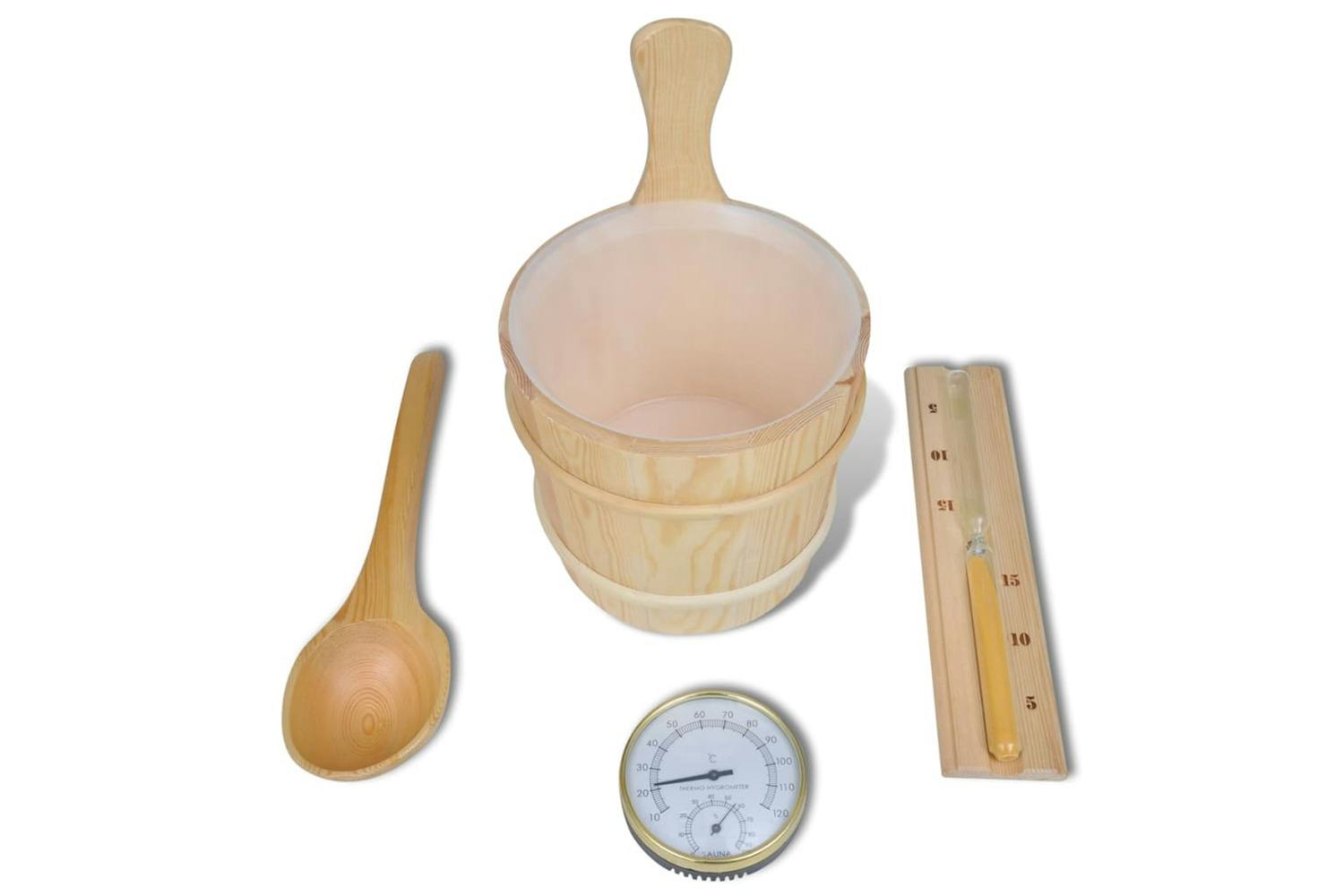 Vidaxl 50245 5 Piece Sauna Accessory Bucket Spoon Hourglass Thermo-hygrometer