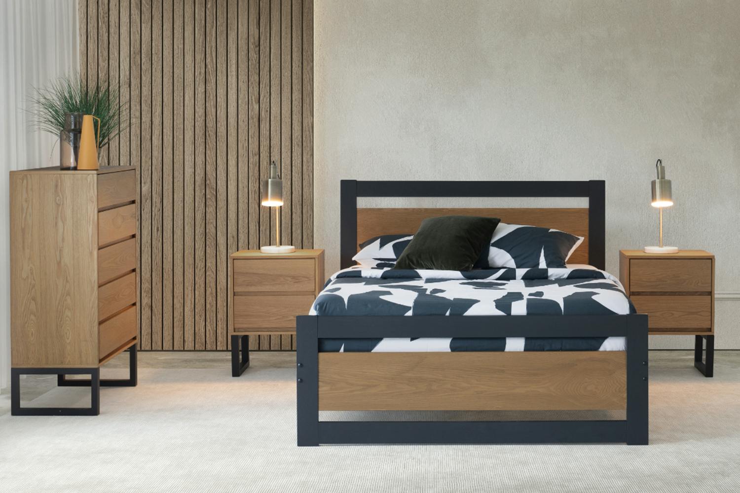 Alexis Bed Frame | Small Double | 4ft | Ash Charcoal & Wood