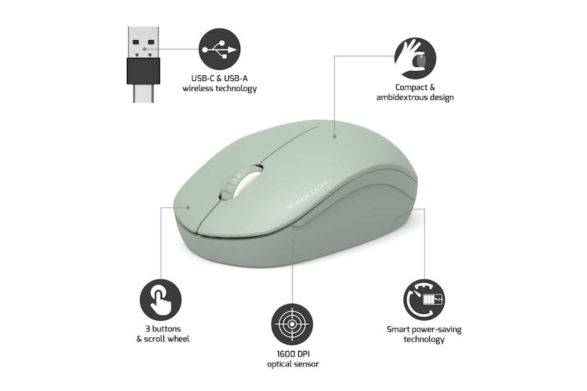 Port Designs Wireless Mouse USB-A&C | Olive Port Designs Wireless Mouse USB-A&C | Olive