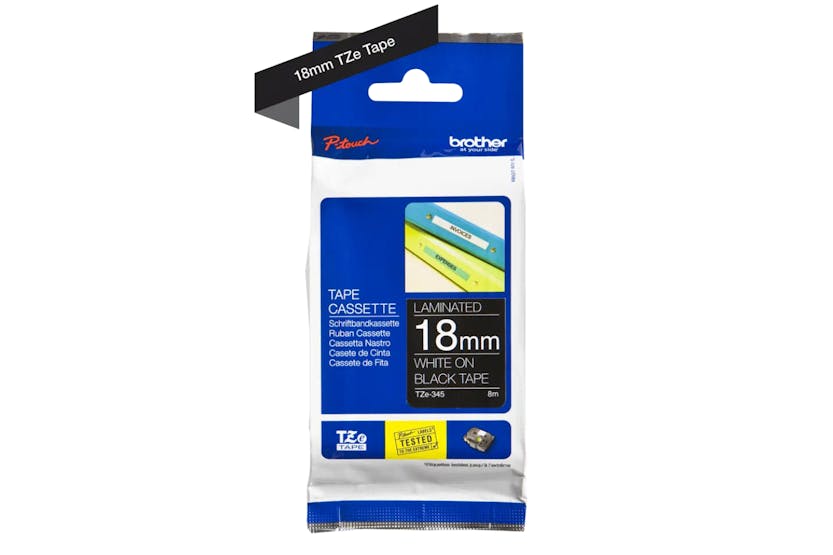 Brother TZe-345 Labelling Tape Cassette White On Black 18mm Brother TZe-345 Labelling Tape Cassette White On Black 18mm