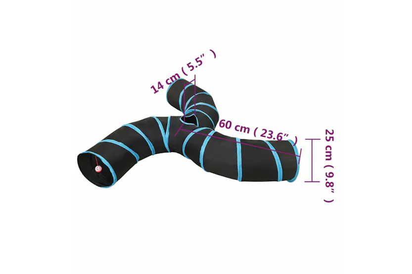 vidaXL 172186 Cat Tunnel 3-way Black And Blue 25cm Polyester vidaXL 172186 Cat Tunnel 3-way Black And Blue 25cm Polyester