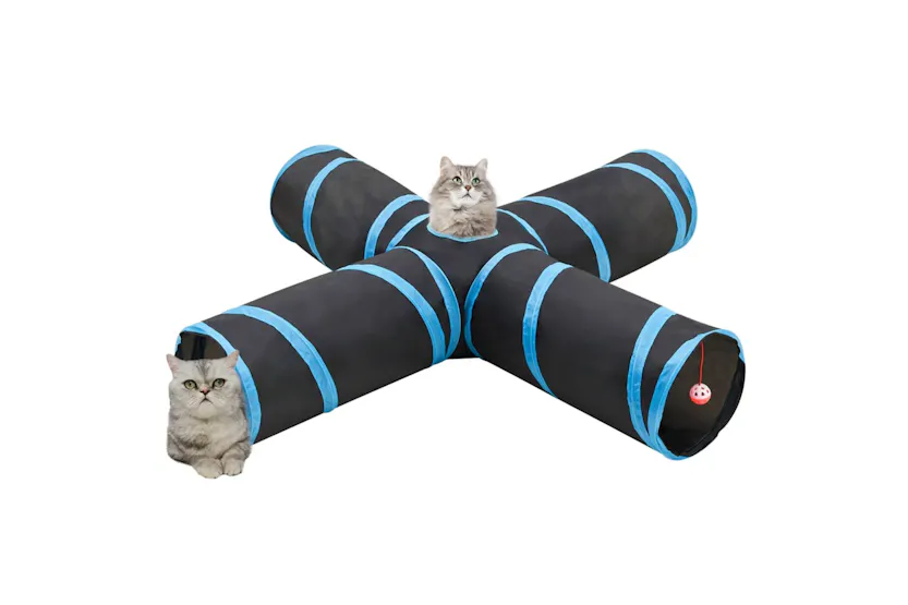 vidaXL 172183 Cat Tunnel 4-way Black And Blue 132cm Polyester vidaXL 172183 Cat Tunnel 4-way Black And Blue 132cm Polyester