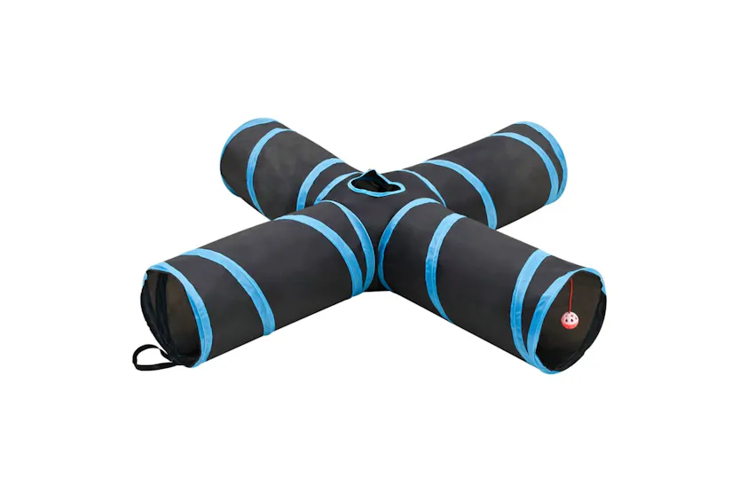 vidaXL 172183 Cat Tunnel 4-way Black And Blue 132cm Polyester vidaXL 172183 Cat Tunnel 4-way Black And Blue 132cm Polyester