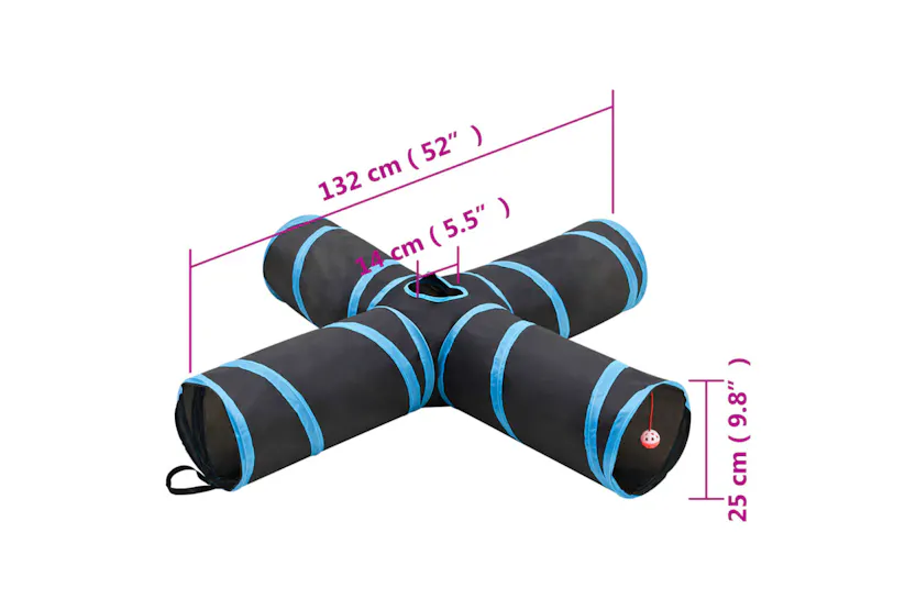vidaXL 172183 Cat Tunnel 4-way Black And Blue 132cm Polyester vidaXL 172183 Cat Tunnel 4-way Black And Blue 132cm Polyester