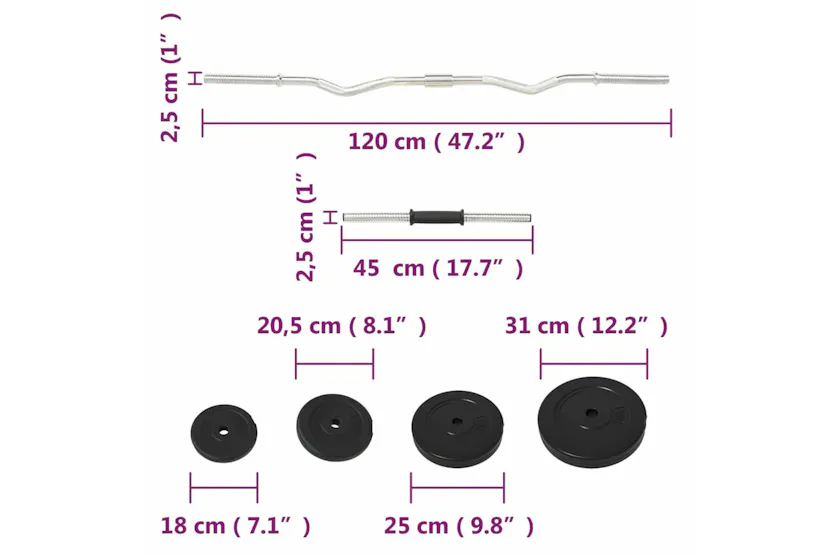 vidaXL 3145025 Barbell And Dumbbell With Plates 60 Kg vidaXL 3145025 Barbell And Dumbbell With Plates 60 Kg