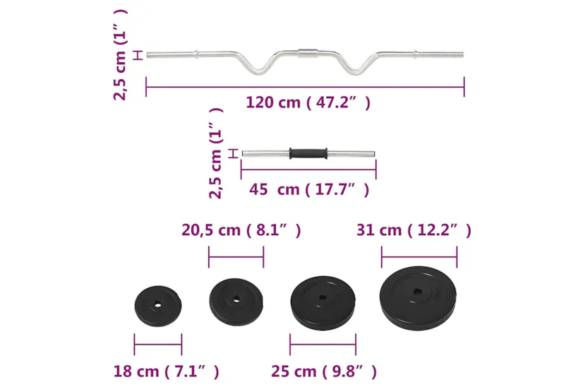 vidaXL 3145026 Curl Barbell And Dumbbell With Plates 60 Kg vidaXL 3145026 Curl Barbell And Dumbbell With Plates 60 Kg