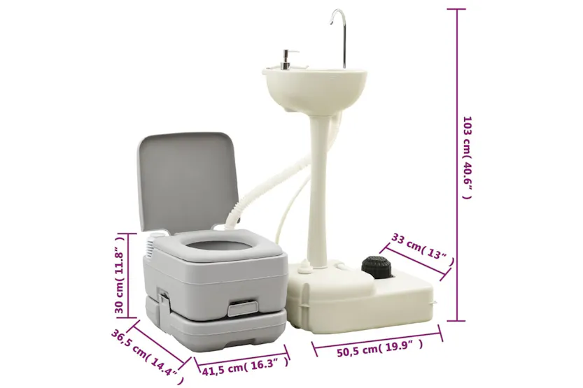 vidaXL 3154906 Portable Camping Toilet And Handwash Stand Set With Water Tank vidaXL 3154906 Portable Camping Toilet And Handwash Stand Set With Water Tank