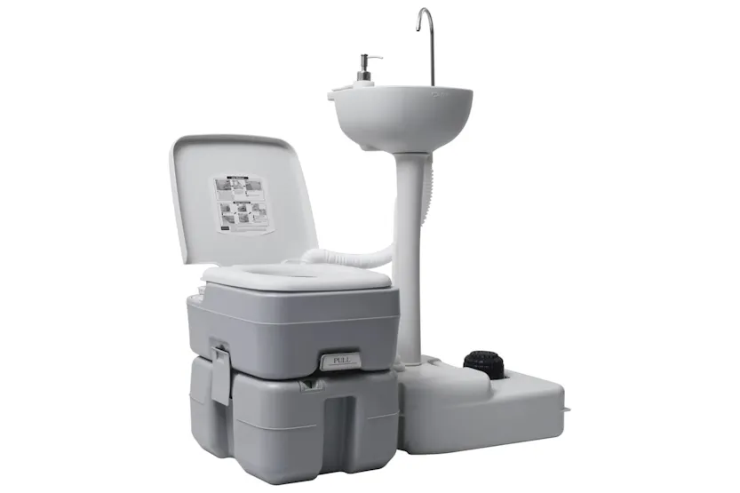 vidaXL 30140 Portable Camping Toilet And Handwash Stand Set | Grey vidaXL 30140 Portable Camping Toilet And Handwash Stand Set | Grey