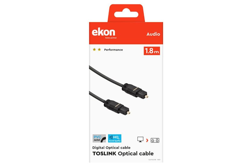 Ekon Toslink Cable with Fibre-optic Connectors | 1.8m Ekon Toslink Cable with Fibre-optic Connectors | 1.8m