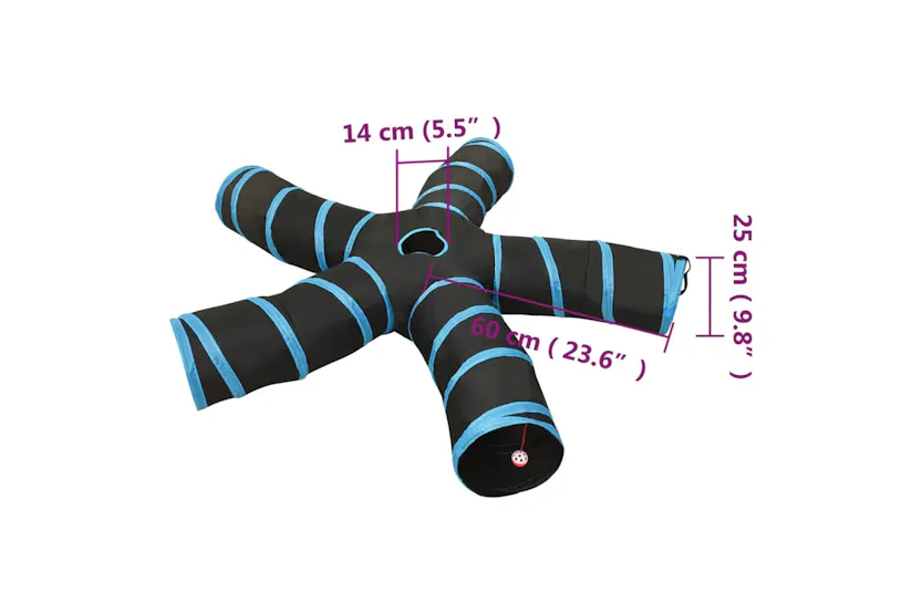 vidaXL 172188 Cat Tunnel 5-way Black And Blue 25cm Polyester vidaXL 172188 Cat Tunnel 5-way Black And Blue 25cm Polyester