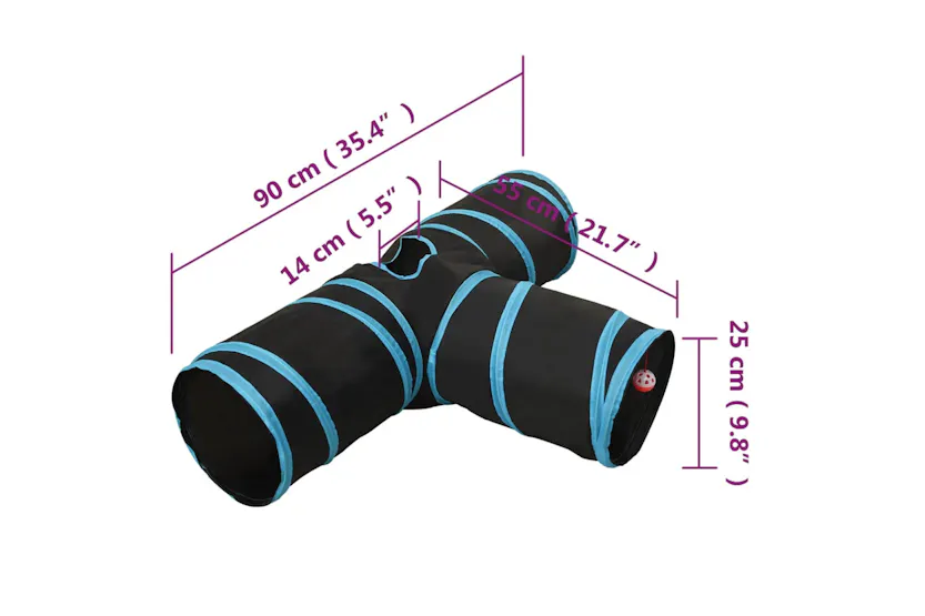 vidaXL 172182 Cat Tunnel 3-way Black And Blue 90cm Polyester vidaXL 172182 Cat Tunnel 3-way Black And Blue 90cm Polyester