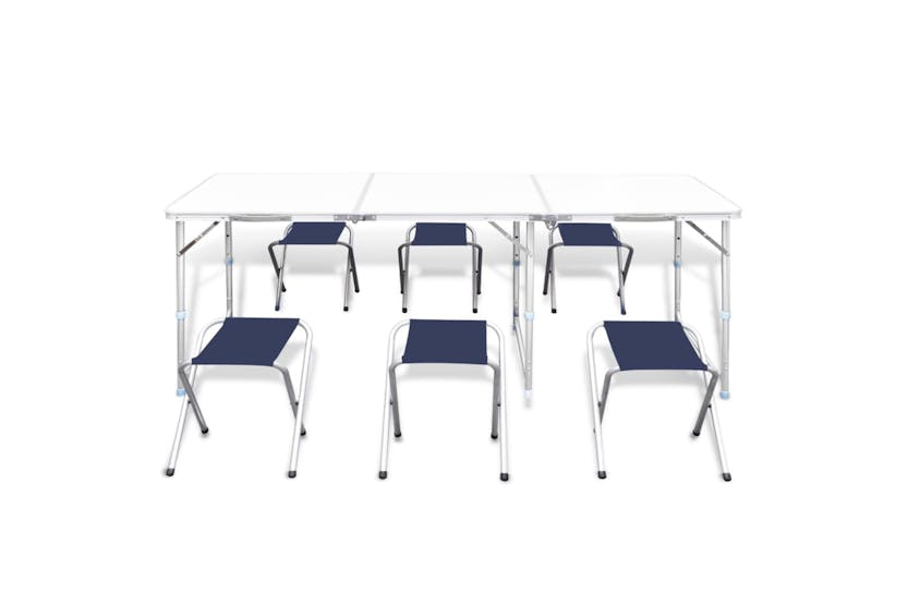vidaXL 41329 Foldable Camping Table Set With 6 Stools Height Adjustable 180x60cm vidaXL 41329 Foldable Camping Table Set With 6 Stools Height Adjustable 180x60cm