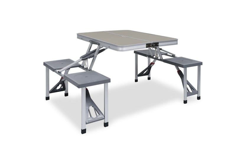 vidaXL 47686 Folding Camping Table With 4 Seats Steel Aluminium vidaXL 47686 Folding Camping Table With 4 Seats Steel Aluminium