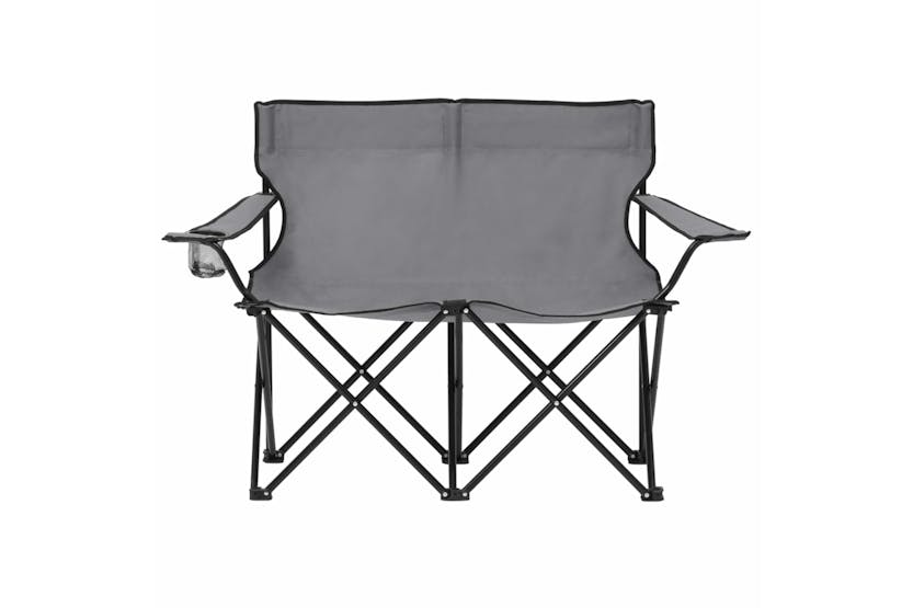 vidaXL 313540 2-seater Foldable Camping Chair Steel And Fabric Grey vidaXL 313540 2-seater Foldable Camping Chair Steel And Fabric Grey