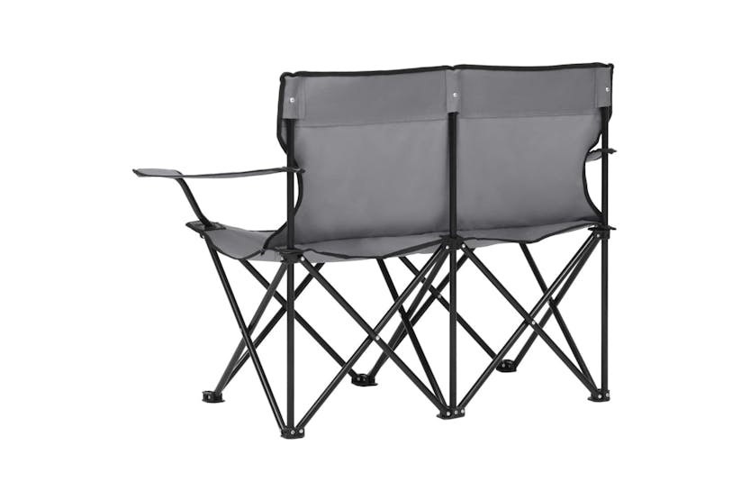 vidaXL 313540 2-seater Foldable Camping Chair Steel And Fabric Grey vidaXL 313540 2-seater Foldable Camping Chair Steel And Fabric Grey