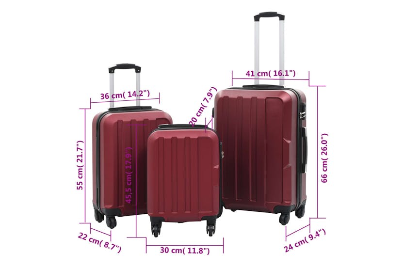vidaXL 91874 Hardcase Trolley Set 3 Pcs Wine Red Abs vidaXL 91874 Hardcase Trolley Set 3 Pcs Wine Red Abs