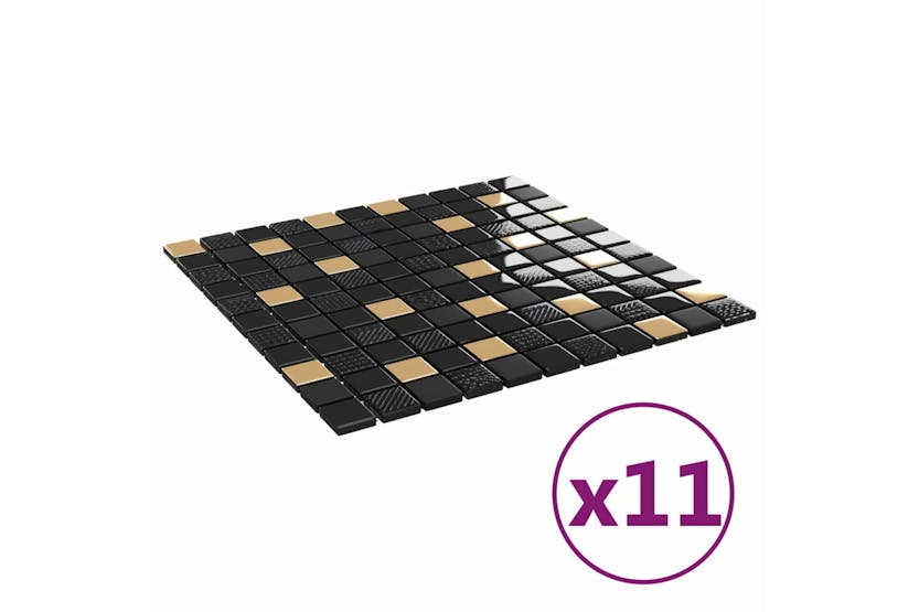 vidaXL 327313 Mosaic Tiles 11 Pcs Black And Gold 30x30cm Glass vidaXL 327313 Mosaic Tiles 11 Pcs Black And Gold 30x30cm Glass