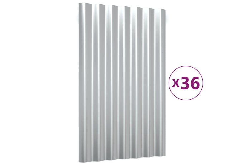 vidaXL 319132 Roof Panels 36 Pcs Powder-coated Steel Silver 60x36cm vidaXL 319132 Roof Panels 36 Pcs Powder-coated Steel Silver 60x36cm