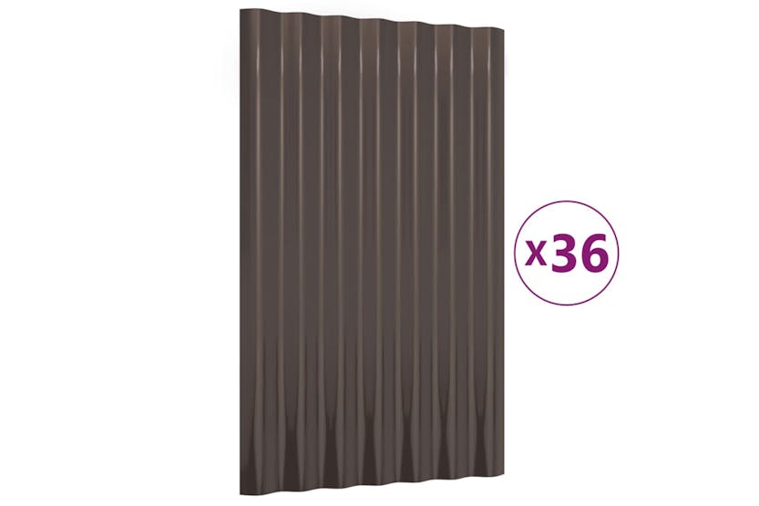 vidaXL 319130 Roof Panels 36 Pcs Powder-coated Steel Brown 60x36cm vidaXL 319130 Roof Panels 36 Pcs Powder-coated Steel Brown 60x36cm