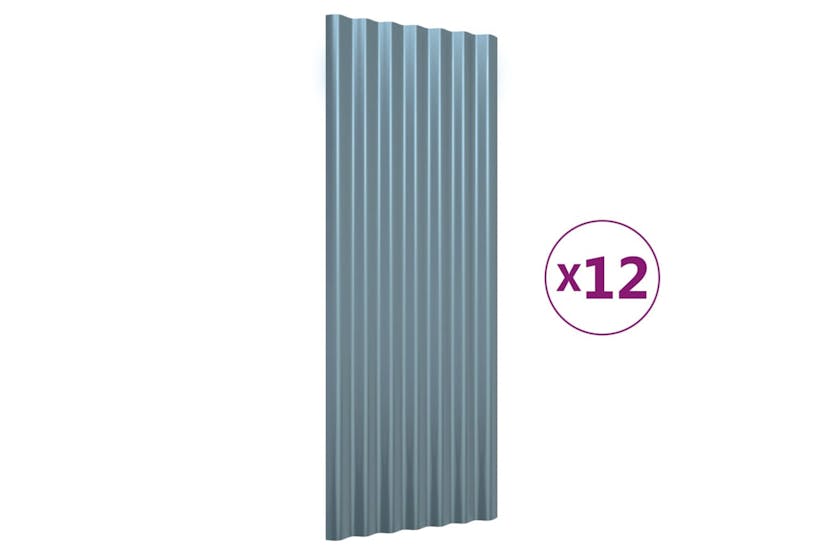 vidaXL 319143 Roof Panels 12 Pcs Powder-coated Steel Grey 100x36cm vidaXL 319143 Roof Panels 12 Pcs Powder-coated Steel Grey 100x36cm