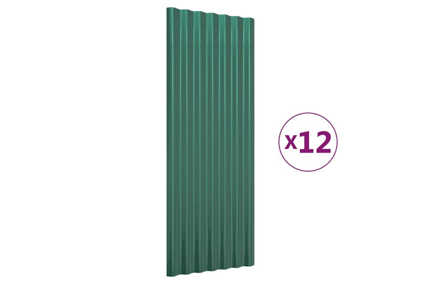 vidaXL 319142 Roof Panels 12 Pcs Powder-coated Steel Green 100x36cm vidaXL 319142 Roof Panels 12 Pcs Powder-coated Steel Green 100x36cm