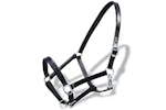 vidaXL 90890 Real Leather Headcollar Stable Halter Adjustable Black Cob vidaXL 90890 Real Leather Headcollar Stable Halter Adjustable Black Cob