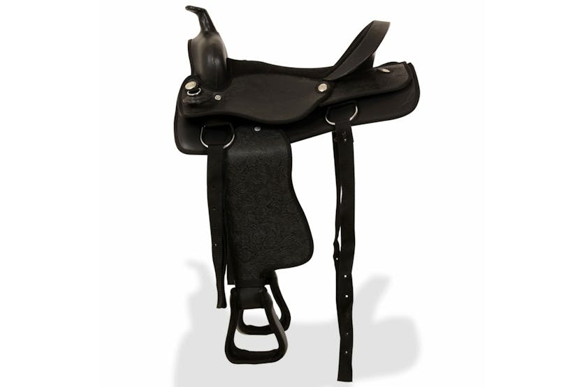 vidaXL 91353 Western Saddle. Headstall&breast Collar Real Leather 16" Black vidaXL 91353 Western Saddle. Headstall&breast Collar Real Leather 16" Black