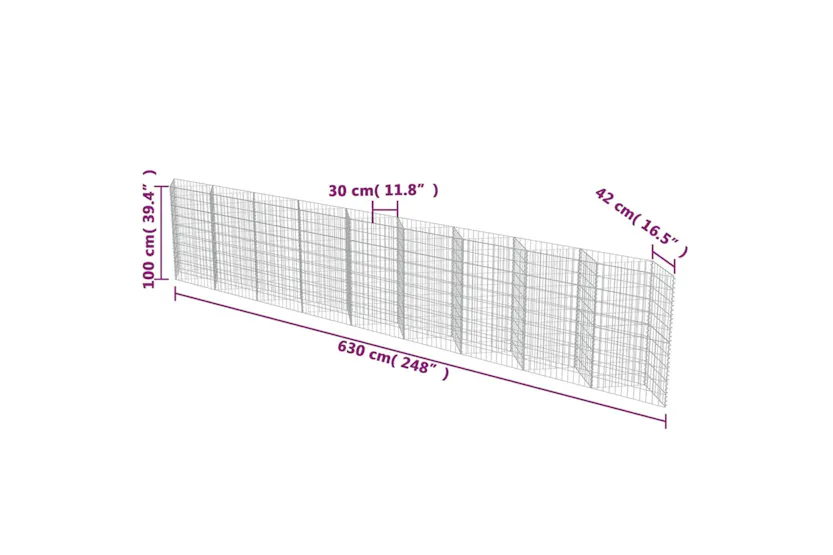 vidaXL 143573 Gabion Wall Galvanised Steel 630x30x100cm vidaXL 143573 Gabion Wall Galvanised Steel 630x30x100cm