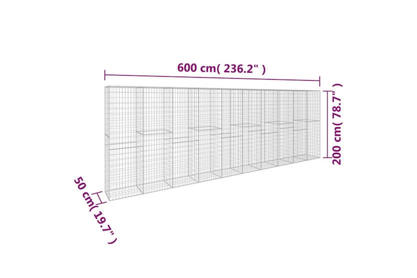 vidaXL 145089 Gabion Wall With Cover Galvanised Steel 600x50x200cm vidaXL 145089 Gabion Wall With Cover Galvanised Steel 600x50x200cm