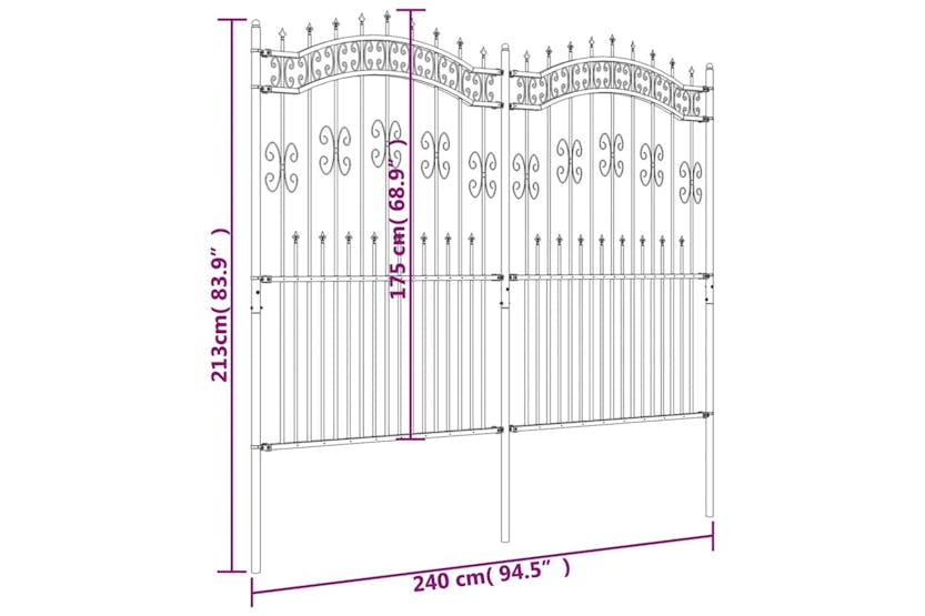 vidaXL 151088 Garden Fence With Spear Top Black 222cm Powder-coated Steel vidaXL 151088 Garden Fence With Spear Top Black 222cm Powder-coated Steel