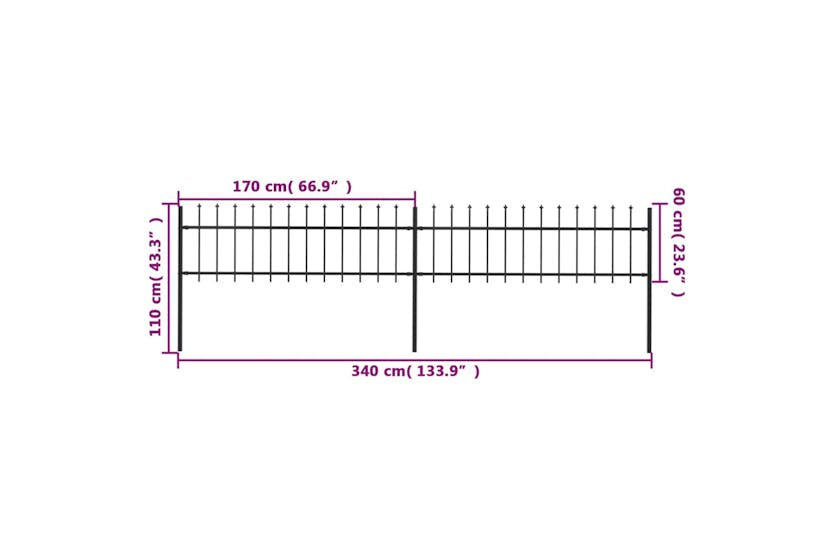 vidaXL 277594 Garden Fence With Spear Top Steel 3.4x0.6 M Black vidaXL 277594 Garden Fence With Spear Top Steel 3.4x0.6 M Black