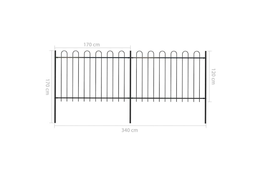 vidaXL 277666 Garden Fence With Hoop Top Steel 3.4x1.2 M Black vidaXL 277666 Garden Fence With Hoop Top Steel 3.4x1.2 M Black