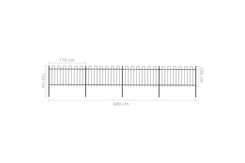 vidaXL 277659 Garden Fence With Hoop Top Steel 6.8x1 M Black vidaXL 277659 Garden Fence With Hoop Top Steel 6.8x1 M Black